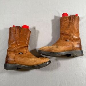 Justin 4760 Mens Tan Leather Western Roper Work Boots Size 10.5 C